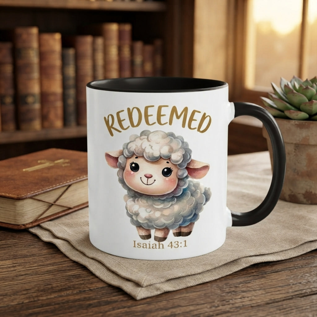 Redeemed Isaiah 43:1 Christian Coffee Mug – Cute Lamb Bible Verse Mug for Women & Girls | Faith-Based Christian Gift | Inspirational Scripture Cup