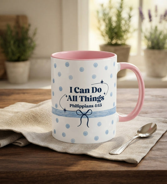 Christian Scripture Mug – I Can Do All Things Through Christ Philippians 4:13 Coffee Cup | Encouraging Faith Gift for Women, Moms, and Friends
