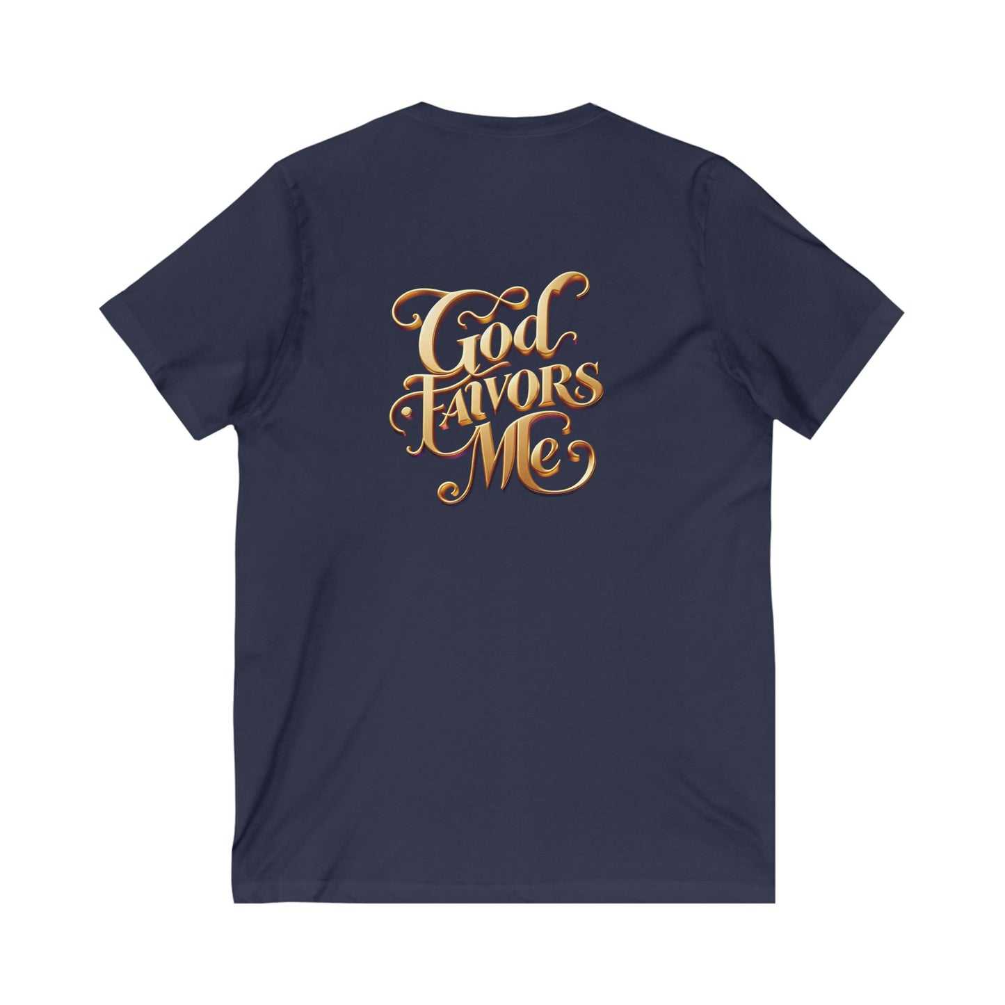 Inspirational Unisex V-Neck Tee - "God Favors Me" Gold Original Logo