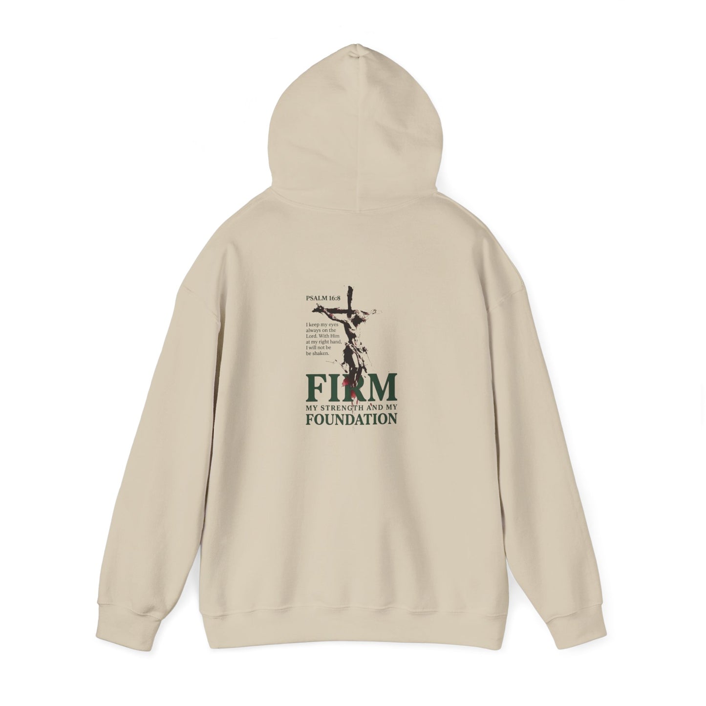 Firm Foundation Unisex Christian Hoodie | GV Gold Monogram Collection Psalm 16:8 Bible Verse Faith Streetwear Apparel