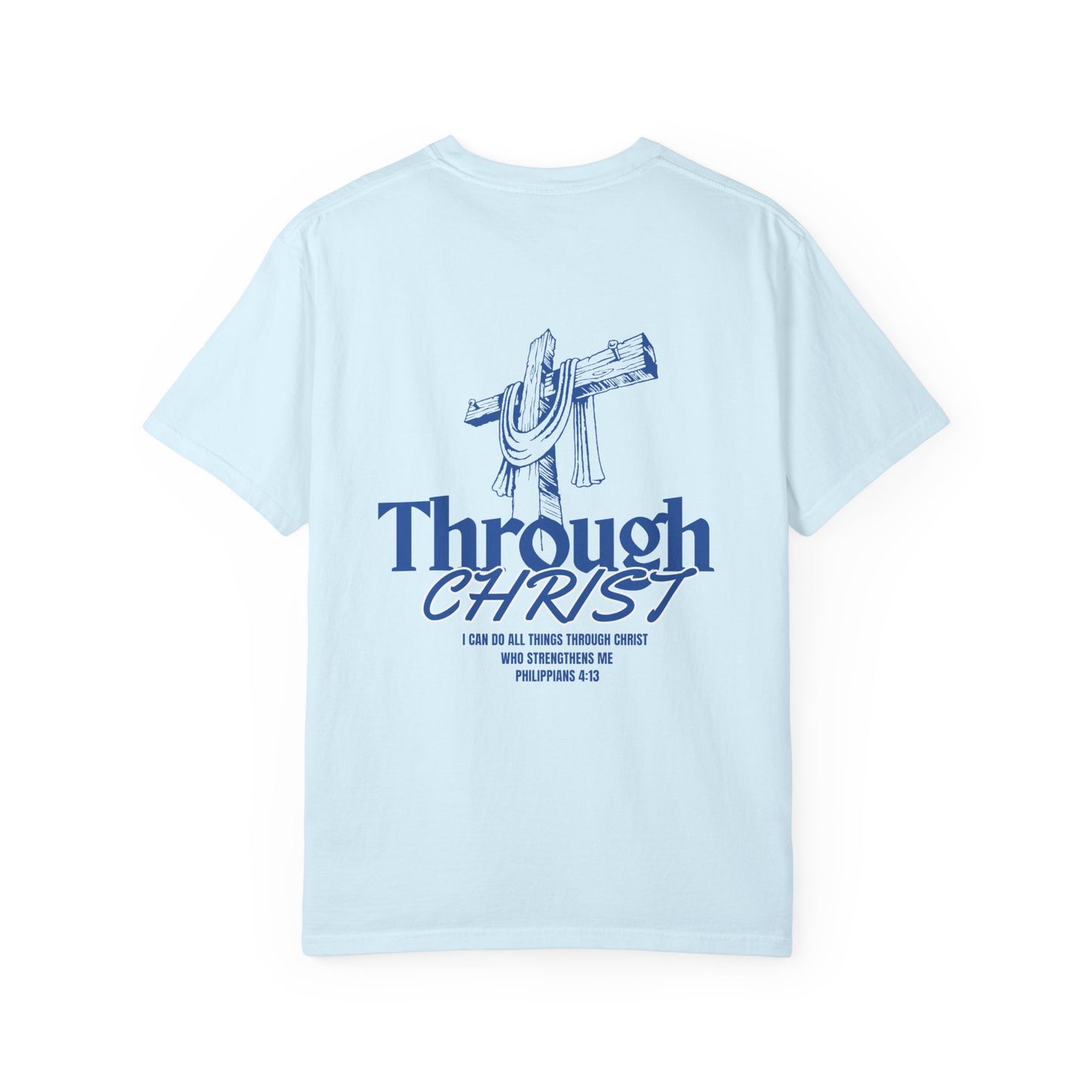 Through Christ Unisex Christian T-Shirt | GV Gold Monogram Collection Philippians 4:13 Bible Verse Faith Streetwear Apparel