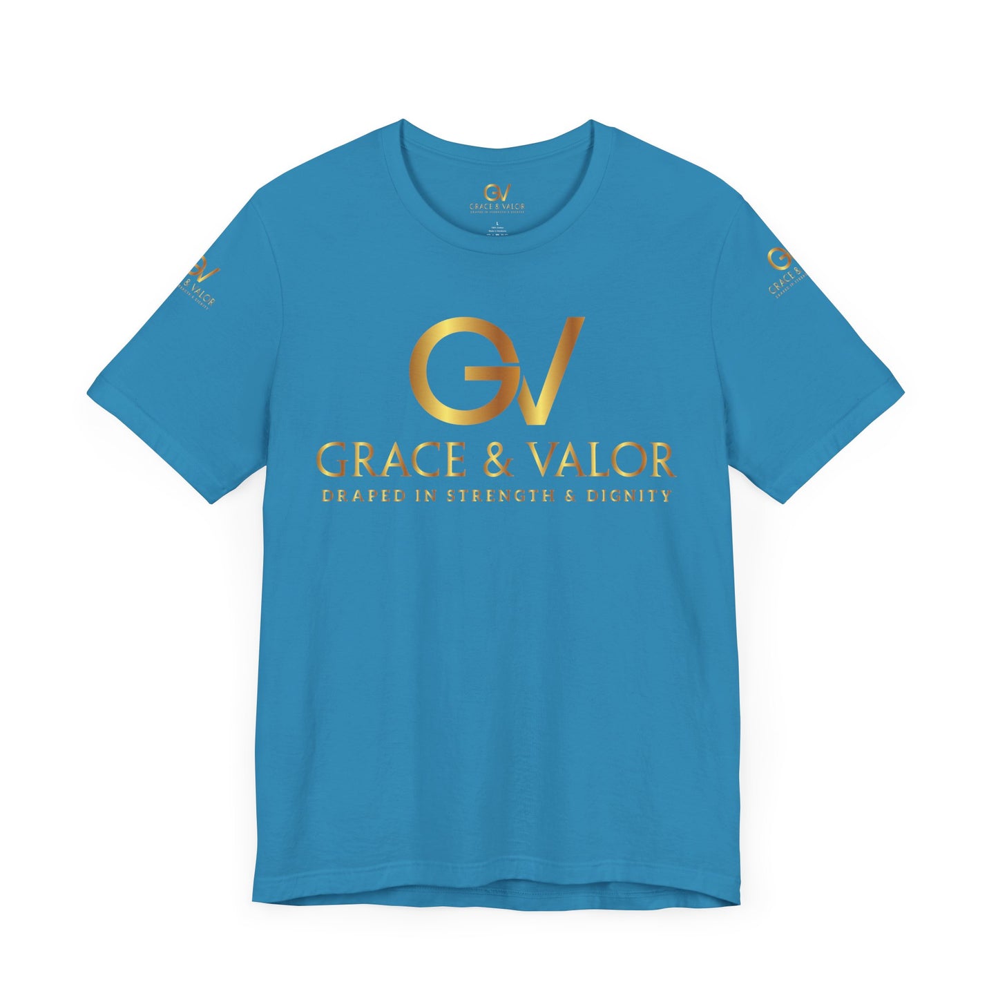 GV All Gold font God Favors - Grace & Valor Unisex Jersey Short Sleeve Tee - Strength & Dignity Apparel