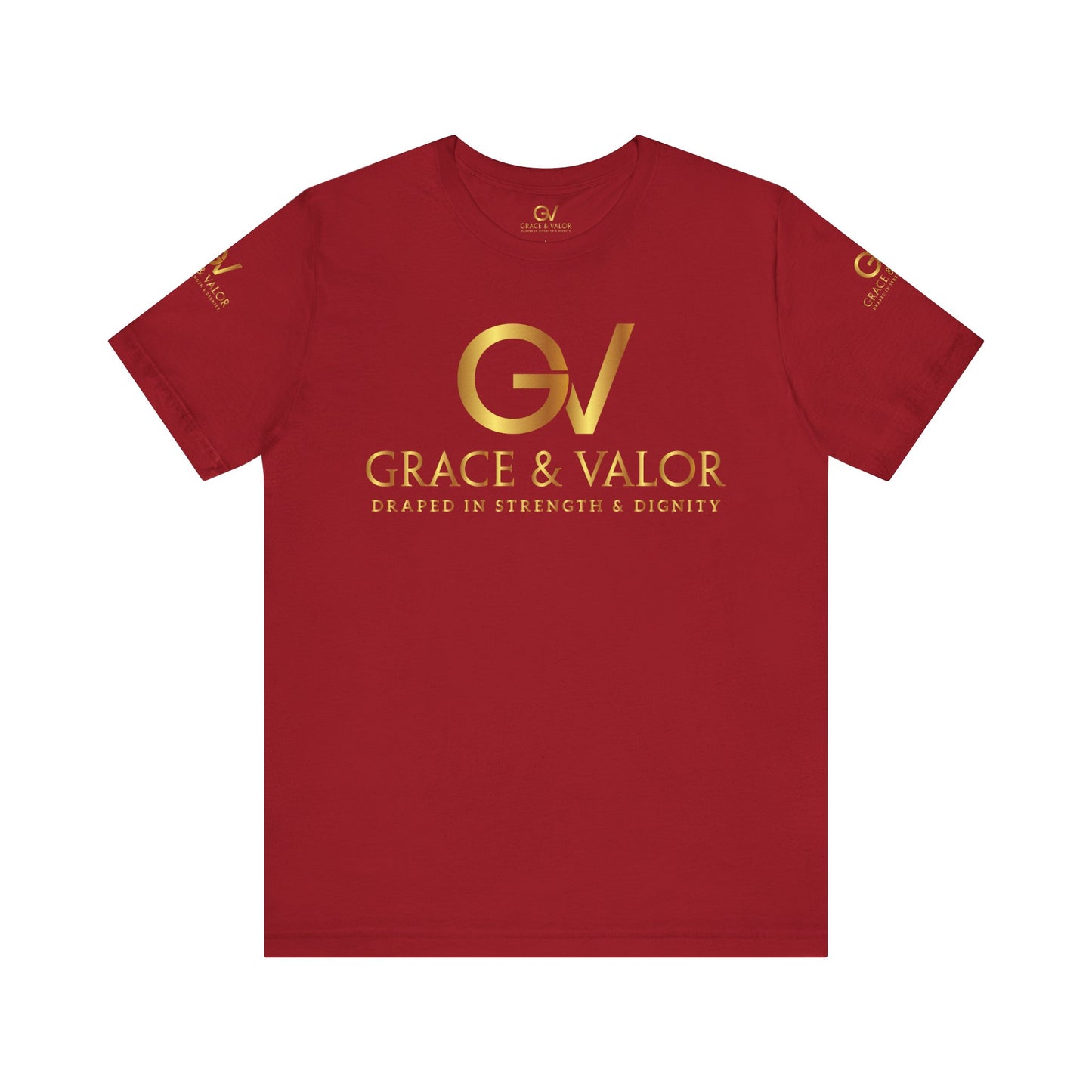 GV All Gold font God Favors - Grace & Valor Unisex Jersey Short Sleeve Tee - Strength & Dignity Apparel