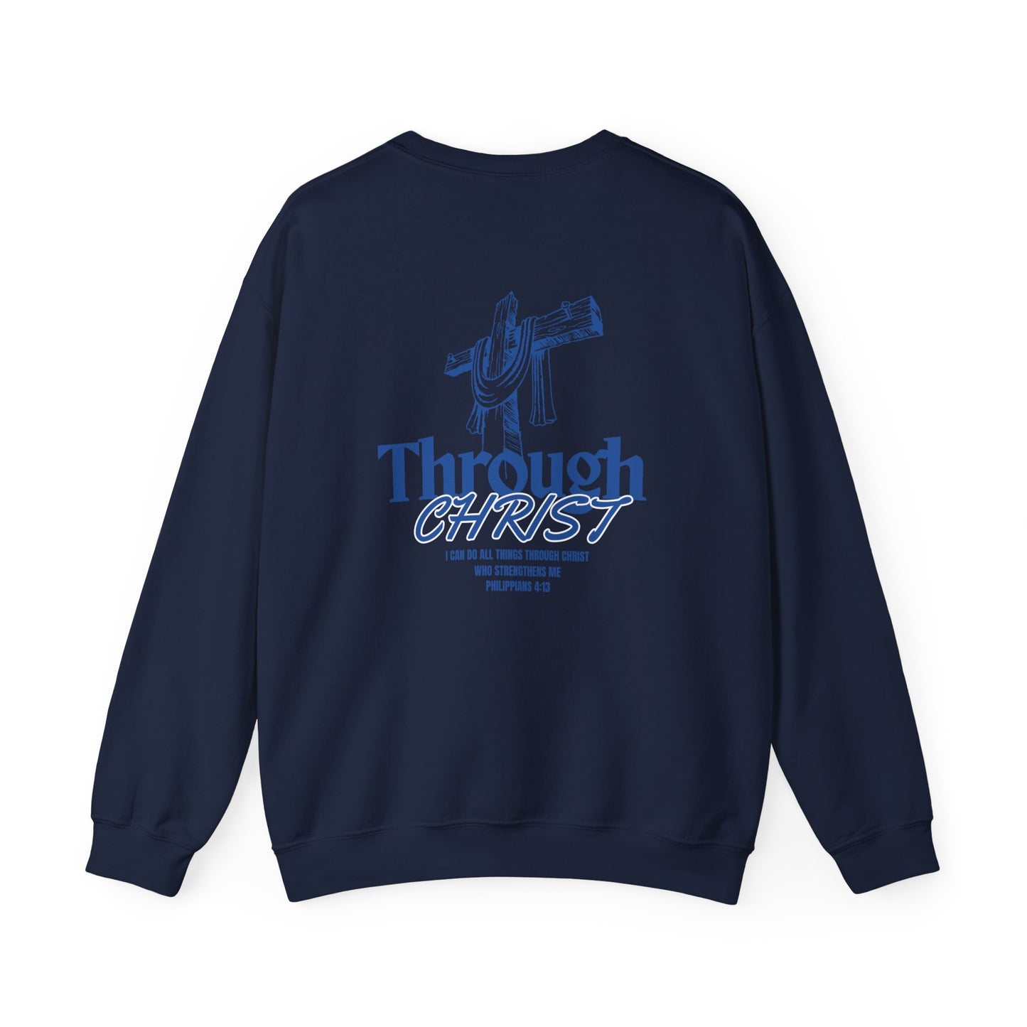 Through Christ Unisex Christian Sweatshirt | GV Gold Monogram Collection Philippians 4:13 Bible Verse Faith Streetwear Apparel