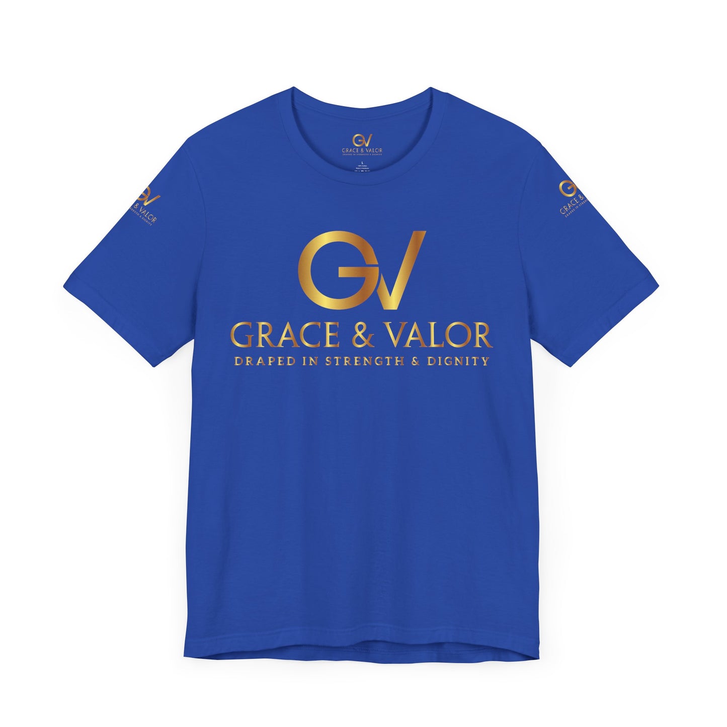 GV All Gold font God Favors - Grace & Valor Unisex Jersey Short Sleeve Tee - Strength & Dignity Apparel