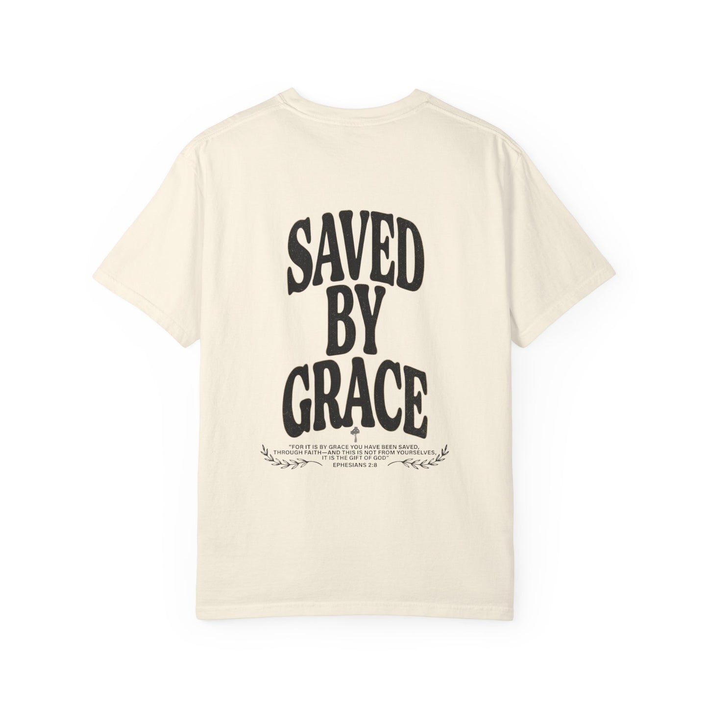 Saved by Grace Unisex Christian T-Shirt | GV Gold Monogram Collection Ephesians 2:8 Bible Verse Faith Streetwear Apparel