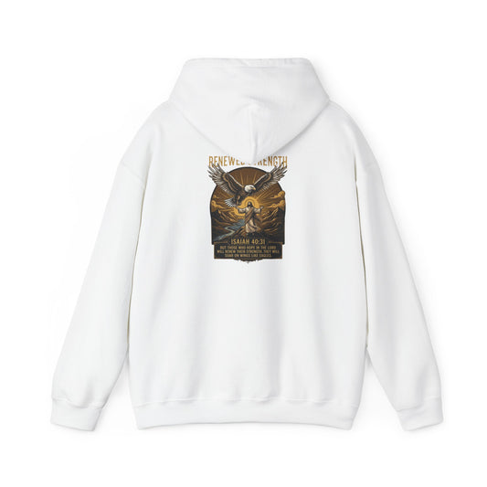 Renewed Strength Unisex Christian Hoodie | GV Gold Monogram Collection Isaiah 40:31 Bible Verse Faith Streetwear Apparel