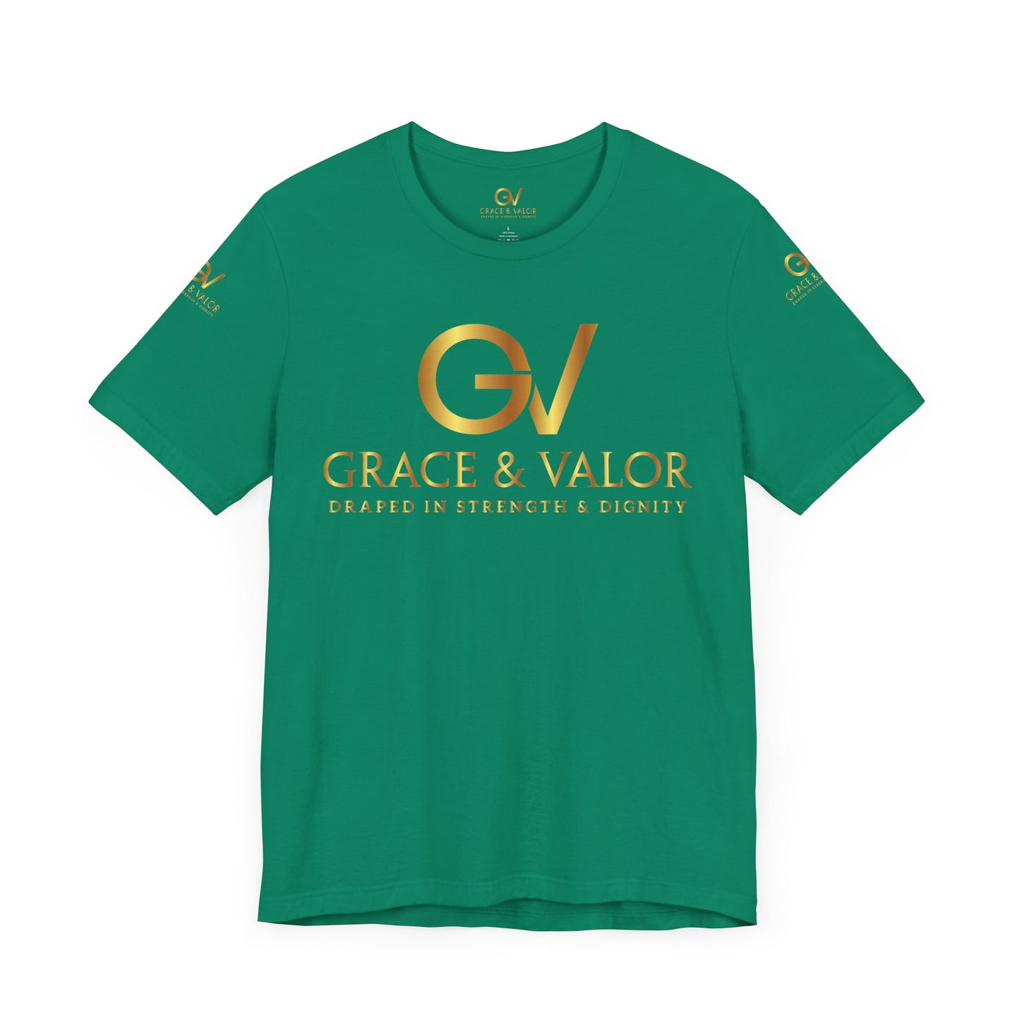GV All Gold font God Favors - Grace & Valor Unisex Jersey Short Sleeve Tee - Strength & Dignity Apparel