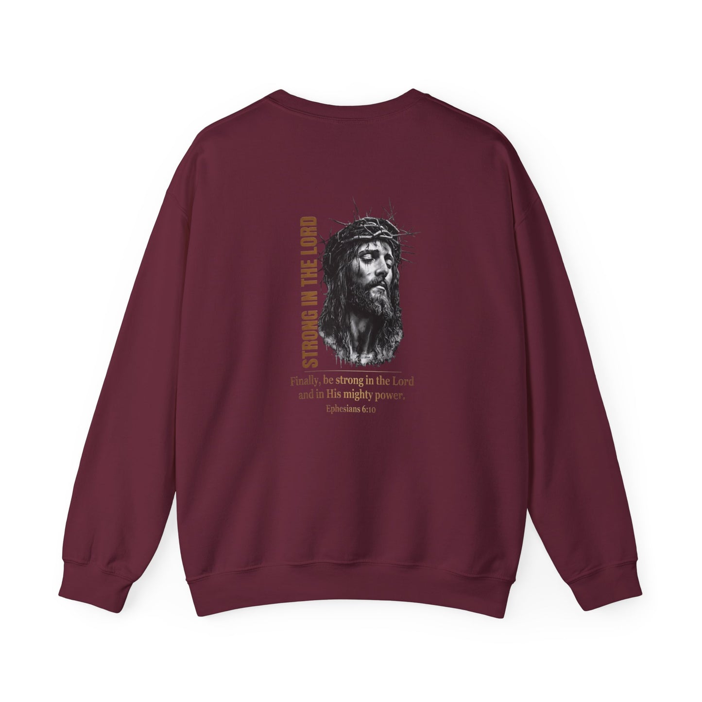 Strong in the Lord Unisex Christian Sweatshirt | GV Gold Monogram Collection Ephesians 6:10 Bible Verse Faith Streetwear Apparel