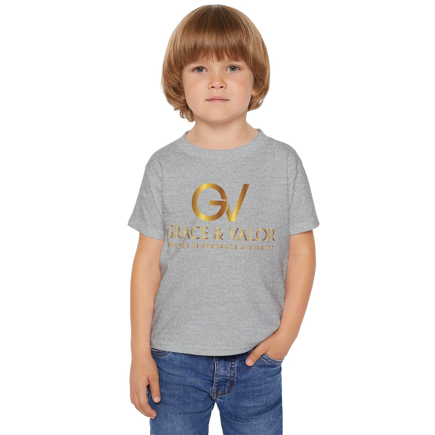 Grace & Valor Toddler T-Shirt - Gold Scripture Design