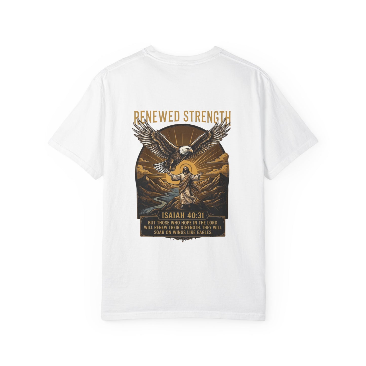 Renewed Strength Unisex Christian T-Shirt | GV Gold Monogram Collection Isaiah 40:31 Bible Verse Faith Streetwear Apparel