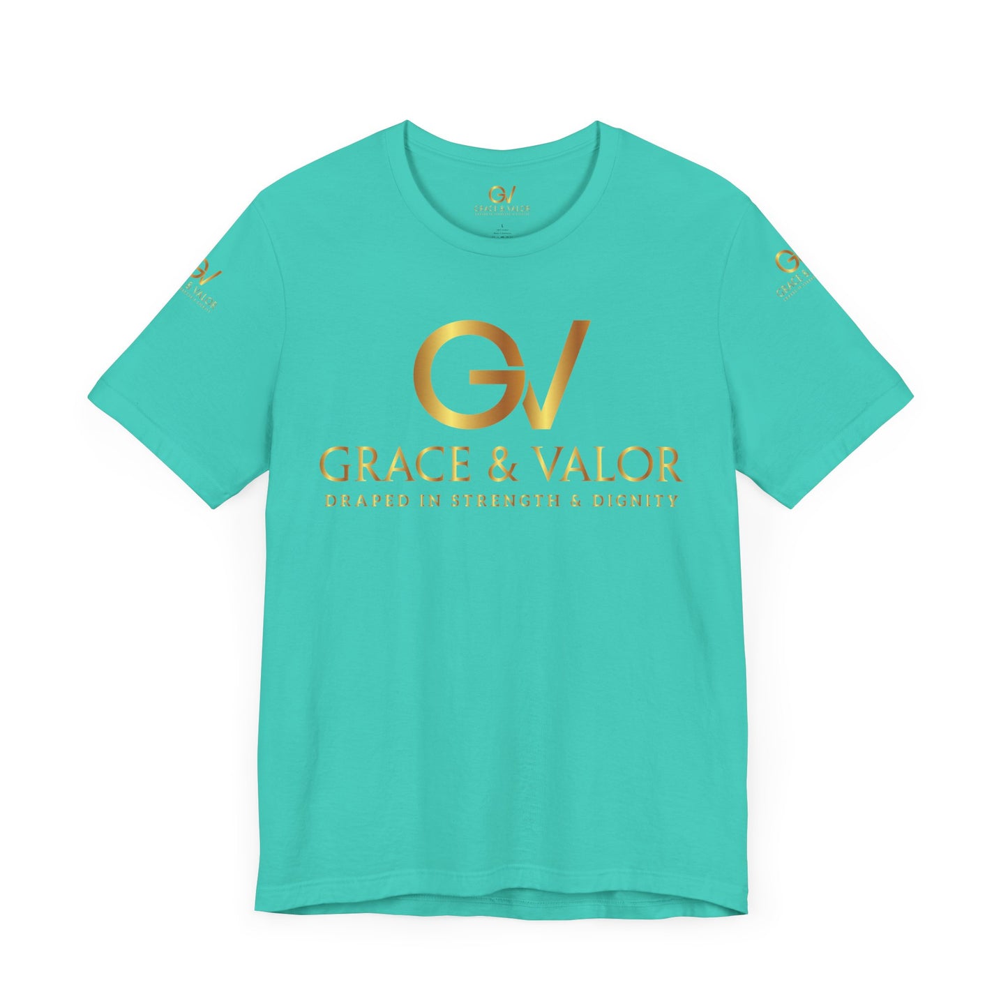 GV All Gold font God Favors - Grace & Valor Unisex Jersey Short Sleeve Tee - Strength & Dignity Apparel