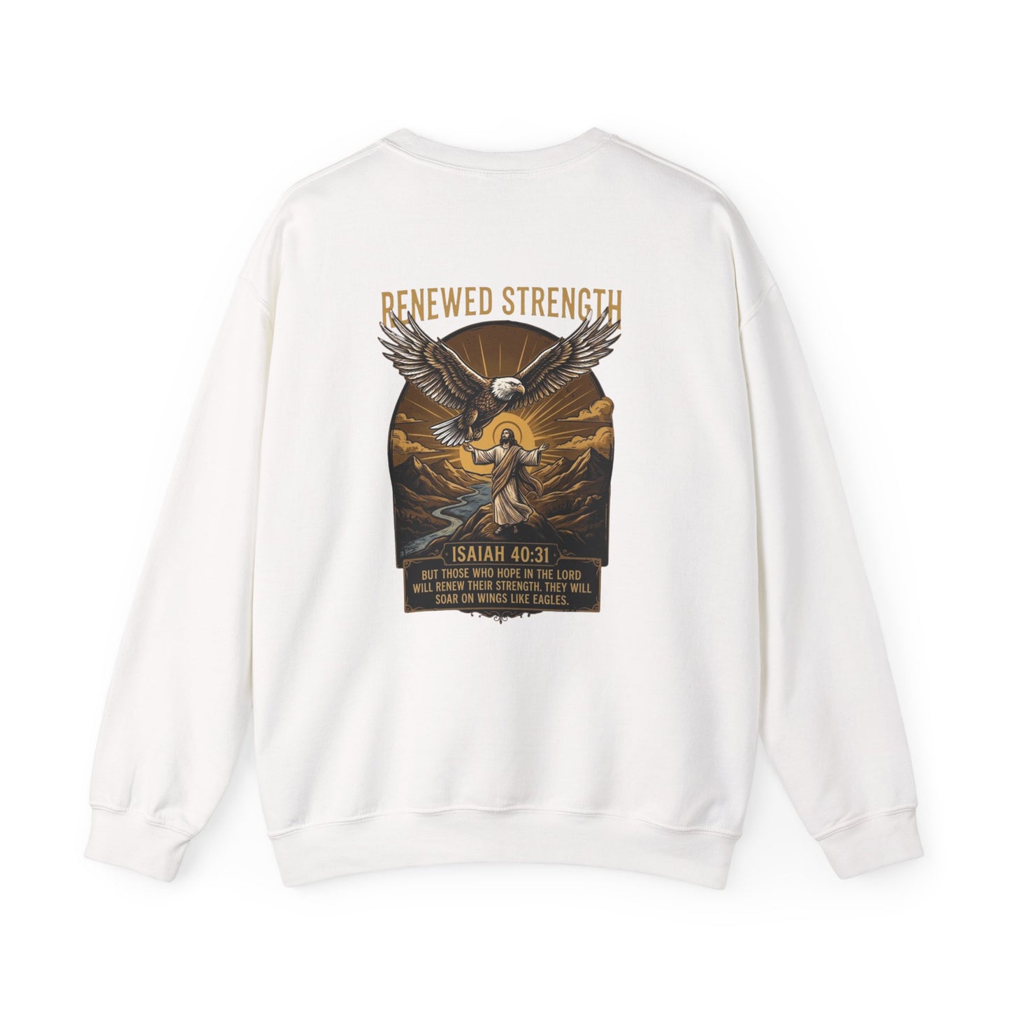 Renewed Strength Unisex Christian Sweatshirt | GV Gold Monogram Collection Isaiah 40:31 Bible Verse Faith Streetwear Apparel
