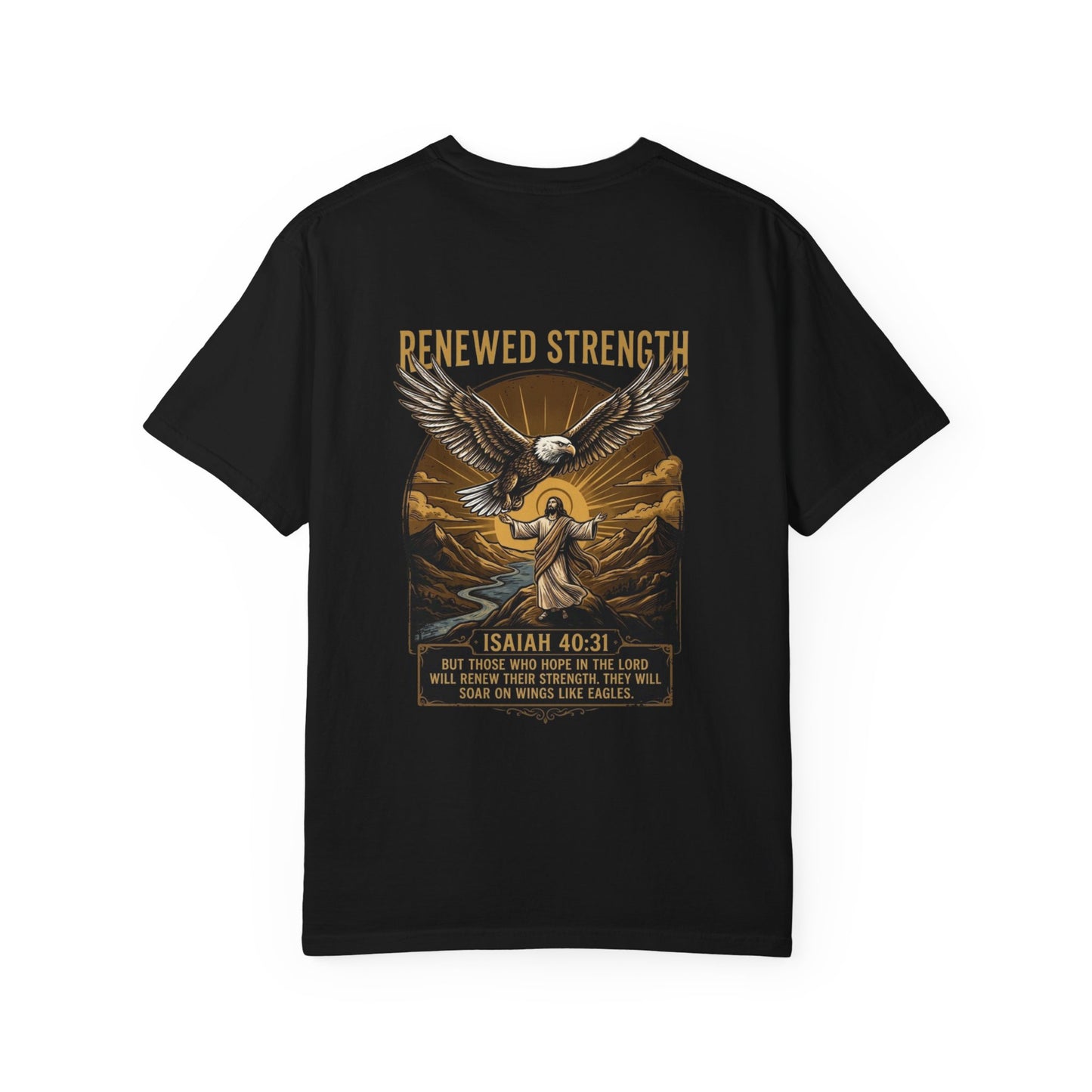 Renewed Strength Unisex Christian T-Shirt | GV Gold Monogram Collection Isaiah 40:31 Bible Verse Faith Streetwear Apparel
