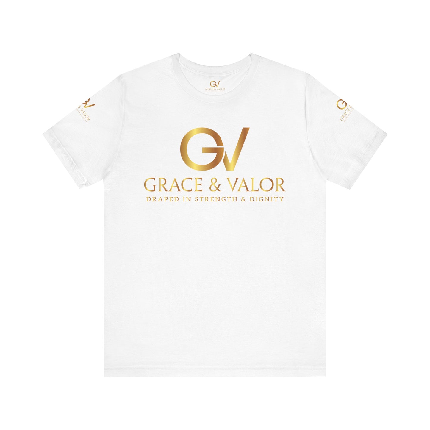 GV All Gold font God Favors - Grace & Valor Unisex Jersey Short Sleeve Tee - Strength & Dignity Apparel