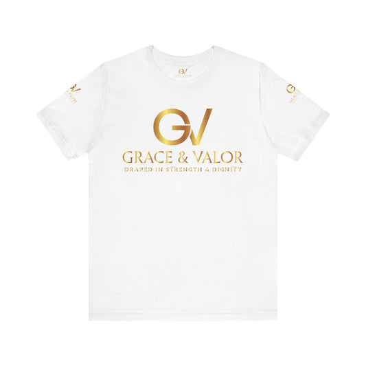 GV All Gold font God Favors - Grace & Valor Unisex Jersey Short Sleeve Tee - Strength & Dignity Apparel