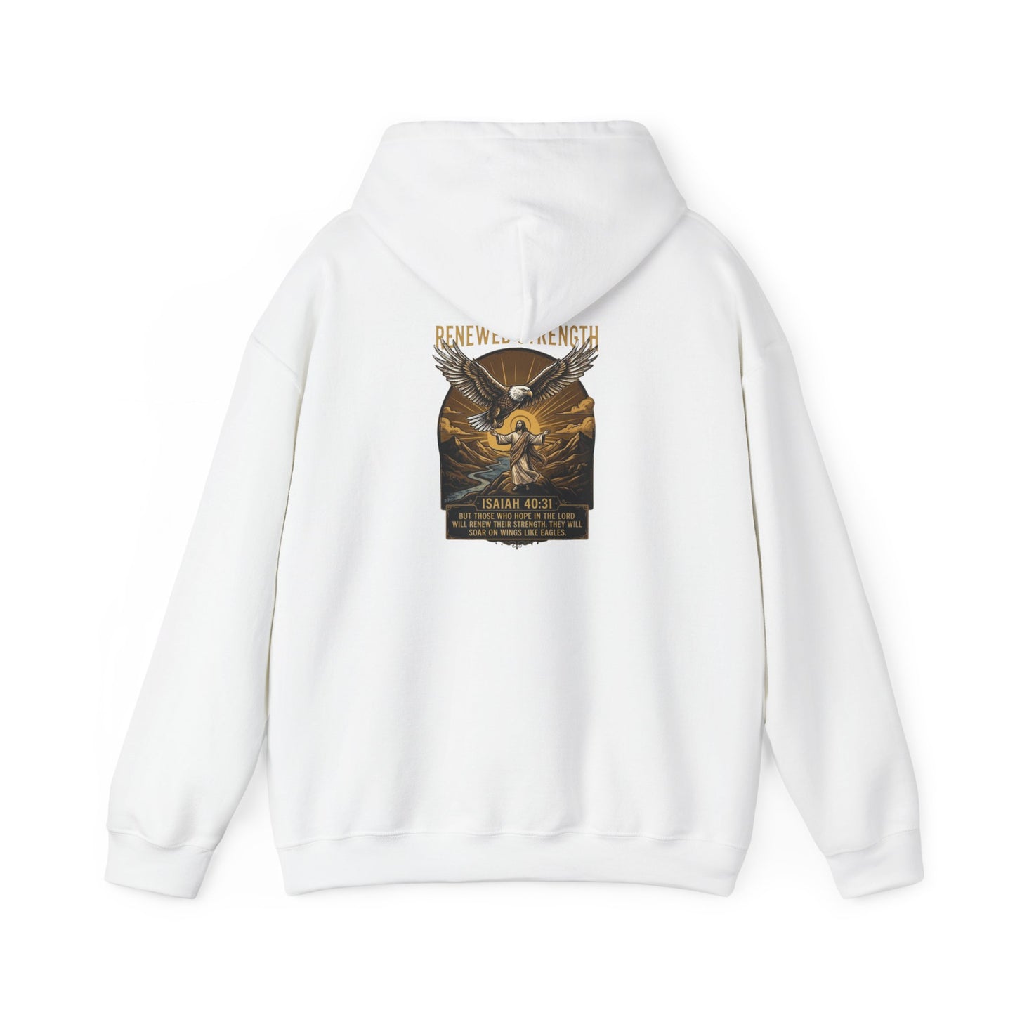 Renewed Strength Unisex Christian Hoodie | GV Gold Monogram Collection Isaiah 40:31 Bible Verse Faith Streetwear Apparel