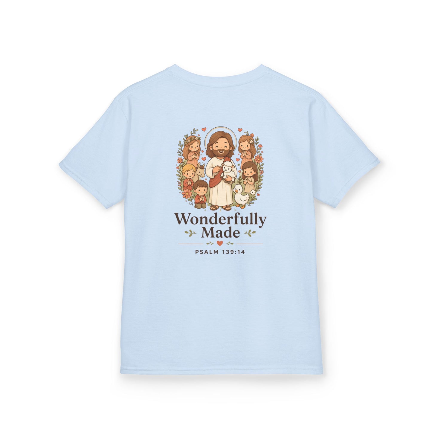 Wonderfully Made Kids Christian T-Shirt | Psalm 139:14 Bible Verse Shirt Grace and Valor Collection Faith-Based Youth Apparel