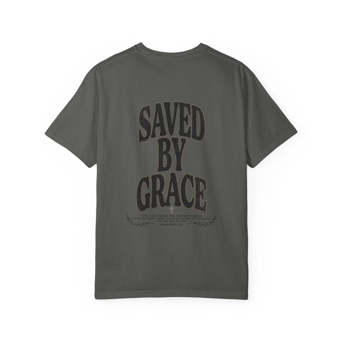 Saved by Grace Unisex Christian T-Shirt | GV Gold Monogram Collection Ephesians 2:8 Bible Verse Faith Streetwear Apparel