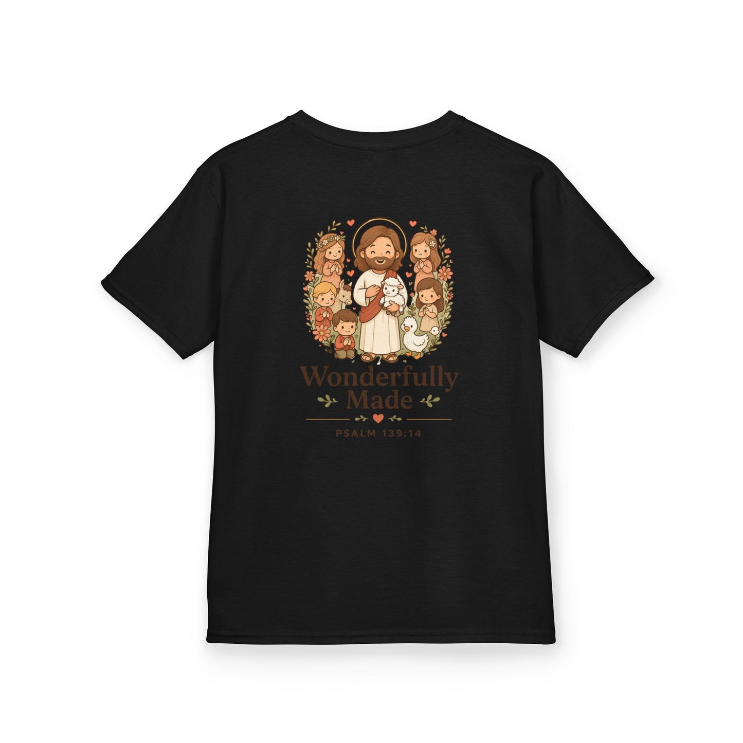 Wonderfully Made Kids Christian T-Shirt | Psalm 139:14 Bible Verse Shirt Grace and Valor Collection Faith-Based Youth Apparel