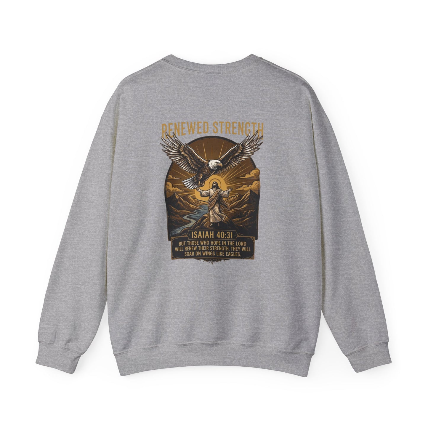 Renewed Strength Unisex Christian Sweatshirt | GV Gold Monogram Collection Isaiah 40:31 Bible Verse Faith Streetwear Apparel