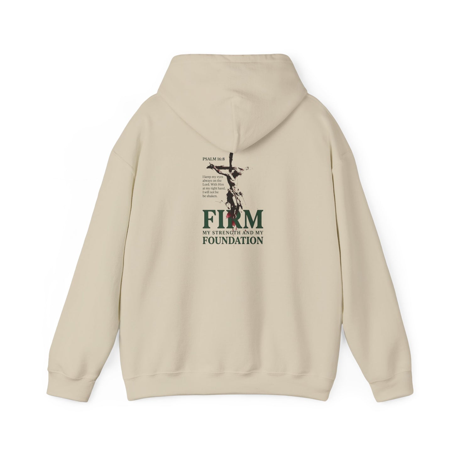 Firm Foundation Unisex Christian Hoodie | GV Gold Monogram Collection Psalm 16:8 Bible Verse Faith Streetwear Apparel