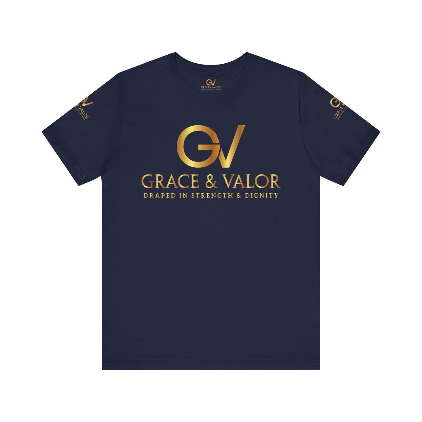 GV All Gold font God Favors - Grace & Valor Unisex Jersey Short Sleeve Tee - Strength & Dignity Apparel