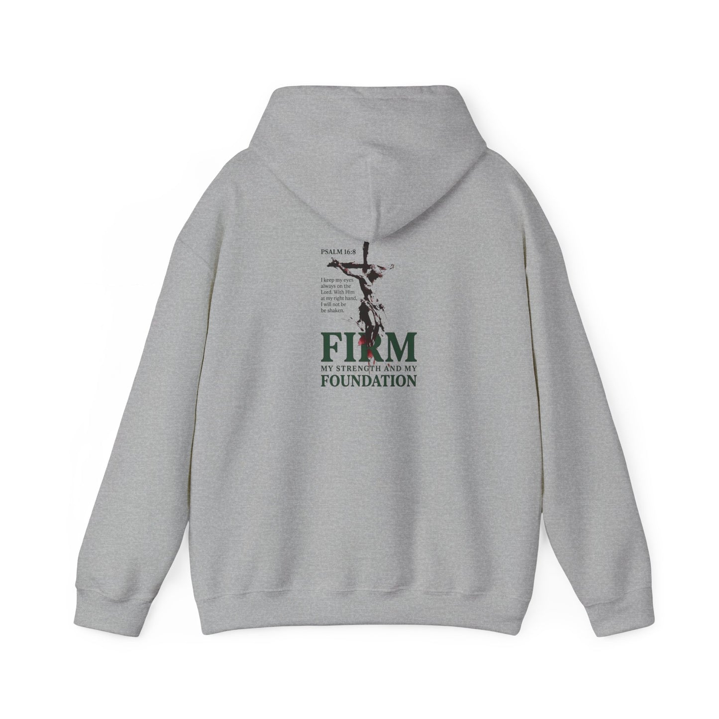 Firm Foundation Unisex Christian Hoodie | GV Gold Monogram Collection Psalm 16:8 Bible Verse Faith Streetwear Apparel