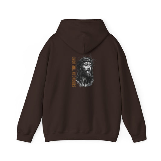 Strong in the Lord Unisex Christian Hoodie | GV Gold Monogram Collection Ephesians 6:10 Bible Verse Faith Streetwear Apparel