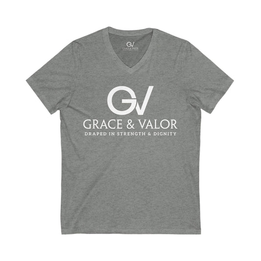Inspirational Unisex V-Neck Tee - "God Favors Me" White font