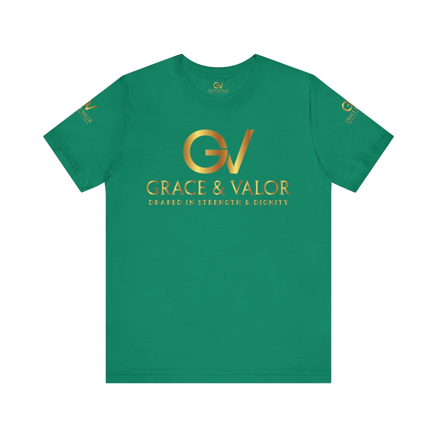 GV All Gold font God Favors - Grace & Valor Unisex Jersey Short Sleeve Tee - Strength & Dignity Apparel